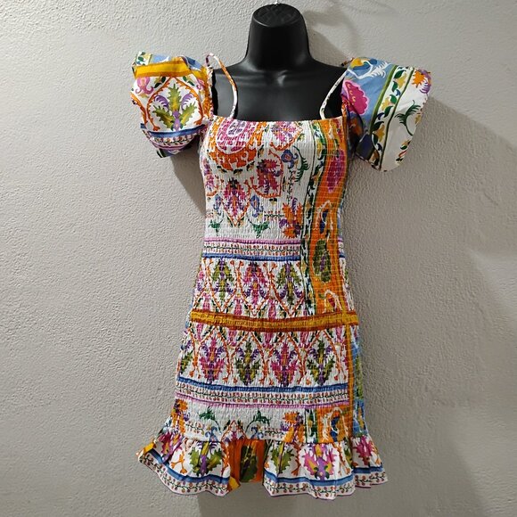 Mango Dresses & Skirts - Mango -S- Dress With Puff Sleeves-colorful-mini dress furrowed knitting